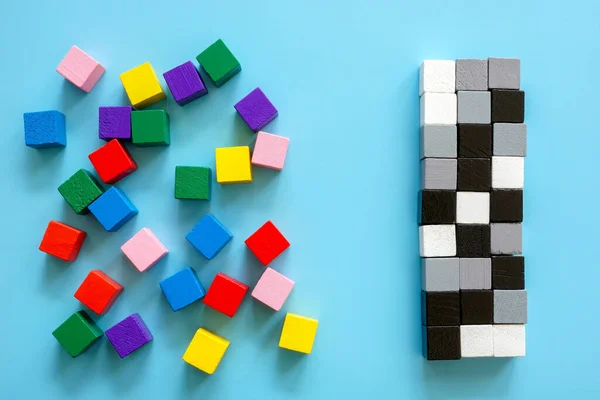 Colored Cubes Line Black White Cubes Diversity Inclusion Concept — Stok fotoğraf
