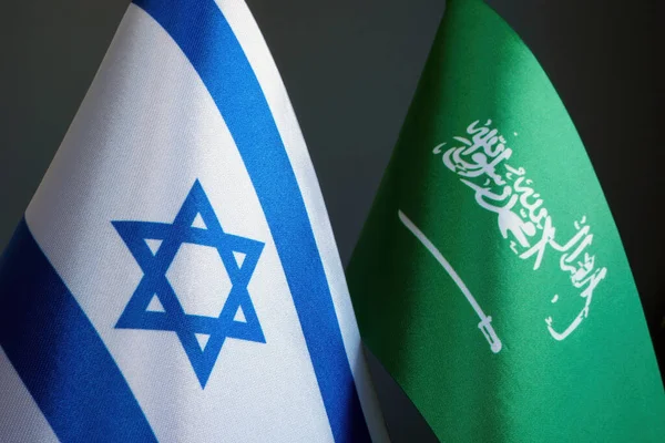 Banderas Pequeñas Israel Arabia Saudita Una Lado Otra — Foto de Stock