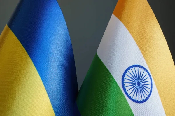 Closeup Flags Ukraine India — Stock Photo, Image