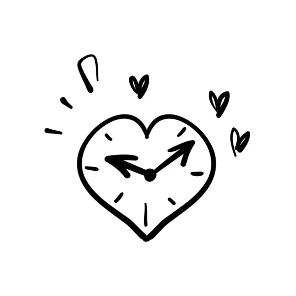 Illustration Dessinée Main Horloge Amour Doodle Icône — Image vectorielle