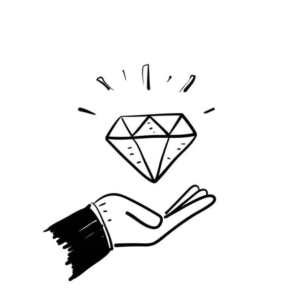 Handgetekende Doodle Diamant Palm Hand Illustratie Vector — Stockvector