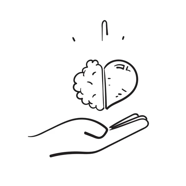 Dibujado Mano Doodle Cerebro Amor Concepto Ilustración Vector Aislado — Archivo Imágenes Vectoriales