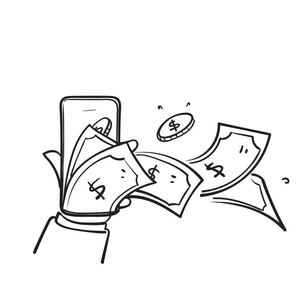 Dessiné Main Doodle Téléphone Portable Illustration Argent Isolé — Image vectorielle