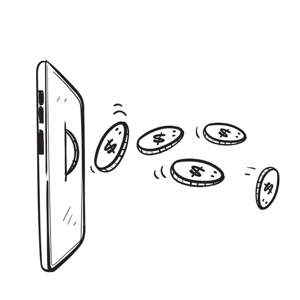Håndtegnet Doodle Mobiltelefon Penge Illustration Isoleret – Stock-vektor