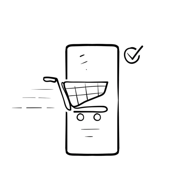 Ręcznie Rysowane Doodle Telefon Komórkowy Zakupy Symbol Koszyka Dla Online — Wektor stockowy