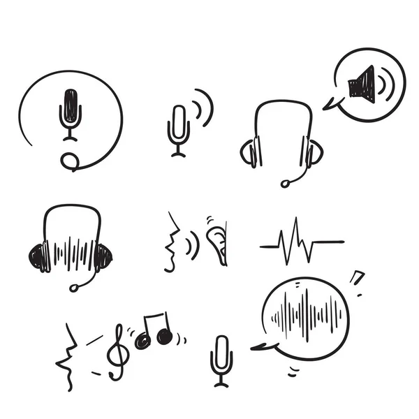 Dessin Main Doodle Ensemble Simple Icônes Ligne Vectorielle Liées Voix — Image vectorielle