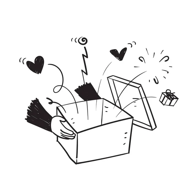 Hand Drawn Doodle Surprise Gift Box Illustration Vector Isolated — Vetor de Stock