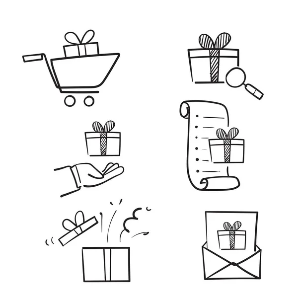 Hand Gezeichnet Doodle Überraschung Und Geschenk Box Verwandte Illustration Vektor — Stockvektor