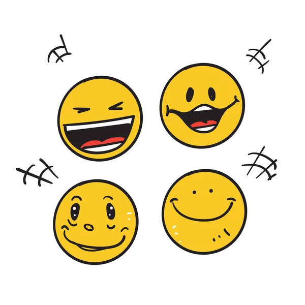 Gambar Tangan Tersenyum Corat Coret Dan Tertawa Ikon Ilustrasi Emoticon - Stok Vektor