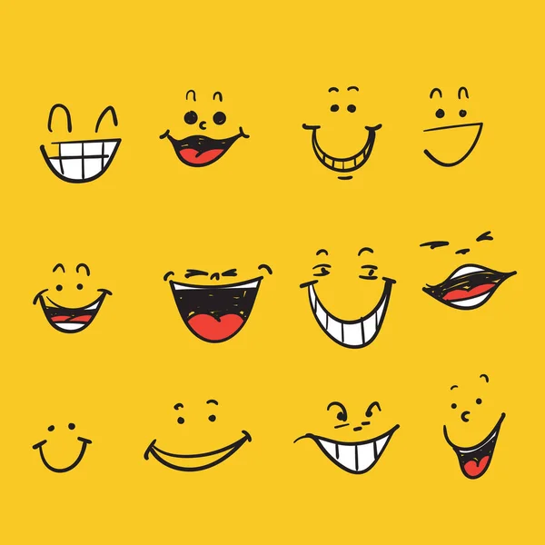 Ręcznie Rysowane Doodle Uśmiech Śmiać Emotikony Ilustracja — Wektor stockowy