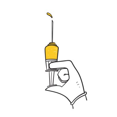 Elle çizilmiş karalama el aşı enjeksiyon ilüstrasyon vektörü izole