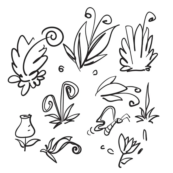 Mano Disegnato Doodle Primavera Stagione Pianta Fiore Illustrazione Vettore Isolato — Vettoriale Stock