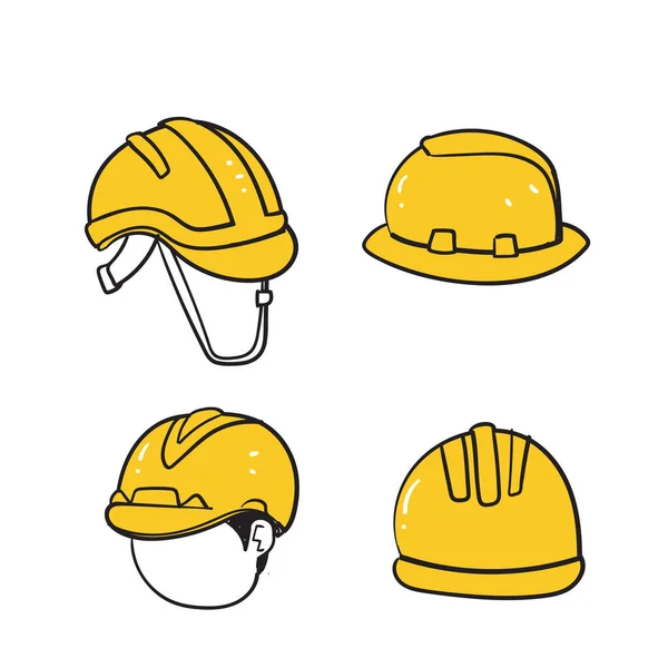 Hand Drawn Doodle Yellow Work Helmet Illustration Collection Isolated — Stock Vector