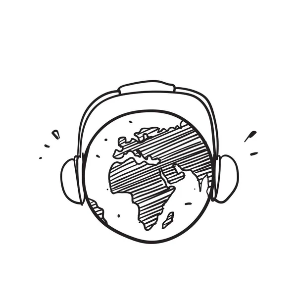 Ζωγραφισμένα Στο Χέρι Πλανήτη Doodle Ακουστικά Εικονογράφηση Διάνυσμα Απομονωμένο — Διανυσματικό Αρχείο