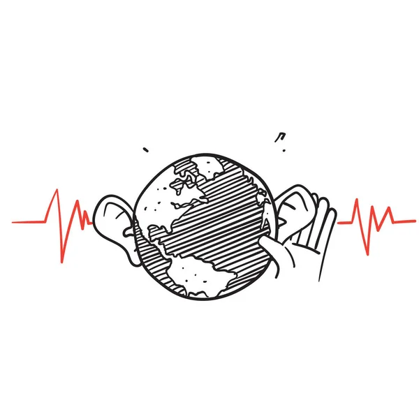 Mano Dibujado Doodle Globo Tierra Con Oído Oído Voz Ilustración — Vector de stock