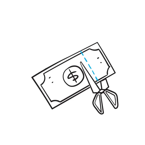 Hand Drawn Doodle Cut Money Scissor Illustration Symbol Tax Interest — Stock Vector