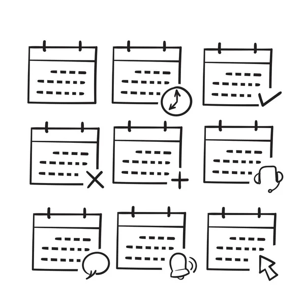Handgezeichnetes Doodle Einfaches Kalenderset Verwandte Symbole Illustrationsvektor — Stockvektor