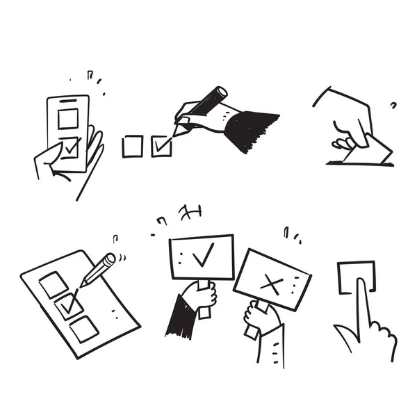 Garabato Dibujado Mano Conjunto Simple Votación Relacionado Vector Ilustración Aislado — Archivo Imágenes Vectoriales