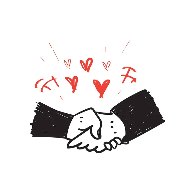 Mão Desenhada Doodle Mão Agitar Com Ícone Ilustração Amor Isolado — Vetor de Stock