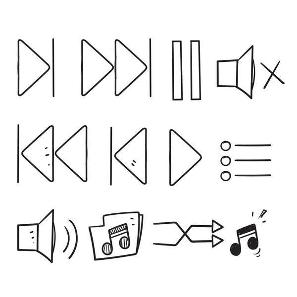 Garabato Dibujado Mano Conjunto Simple Controles Música Icono Ilustración Relacionado — Vector de stock