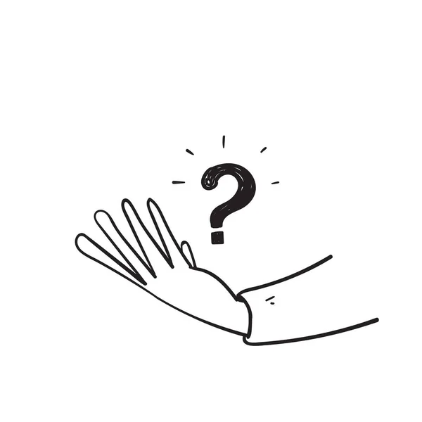 Hand Drawn Doodle Hand Holding Question Mark Illustration Vector Isolated — Vector de stock