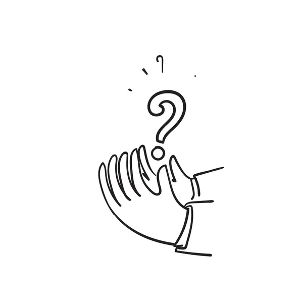 Рука Нарисованная Каракули Держать Вопросительный Знак Иллюстрации Вектор Изолирован — стоковый вектор