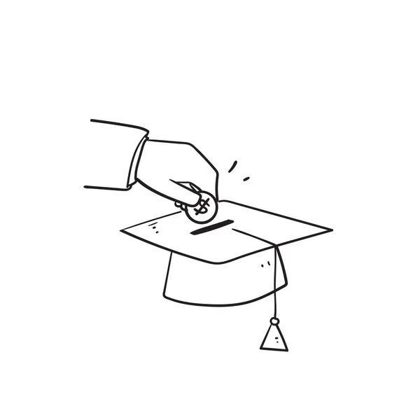 Garabato Dibujado Mano Dinero Sombrero Graduación Símbolo Ilustración Para Icono — Vector de stock