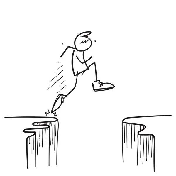 Hand Drawn Doodle Man Jumping Hill Gap Illustration Vector — Stockový vektor