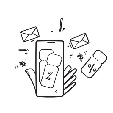 Kupon indirimi illüstrasyon vektörüyle el çizimi dijital ekran