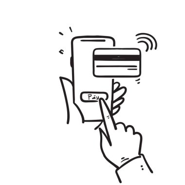 Mobil illüstrasyon vektöründe kredi kartıyla el çizimi ödeme
