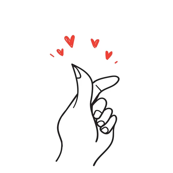 Hand Drawn Doodle Hand Love Gesture Illustration Vector — ストックベクタ