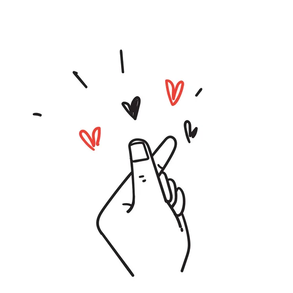 Handgezeichnete Doodle Hand Mit Liebe Geste Illustrationsvektor — Stockvektor