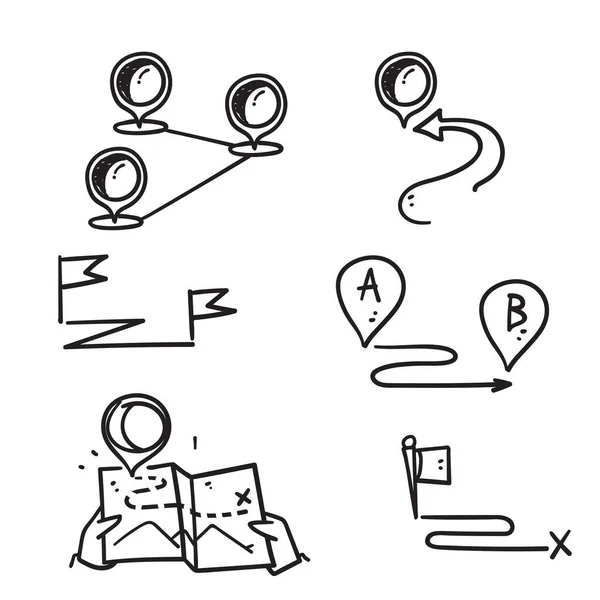 Hand Drawn Doodle Simple Set Route Related Illustration — Stock vektor