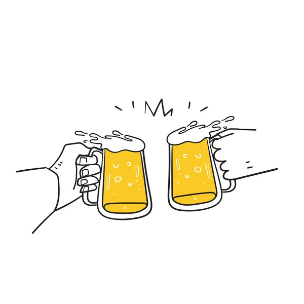 Handgetekende Doodle Met Glas Bier Illustratie Vector — Stockvector