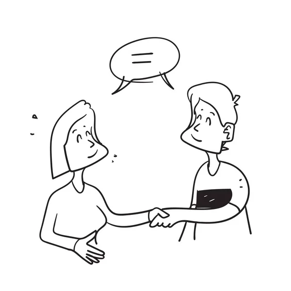 Hand Drawn Doodle Man Woman Handshake Symbol Gender Equality Illustration — Stok Vektör