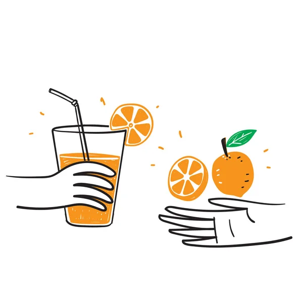 Hand Drawn Doodle Orange Juice Drink Illustration Vector Isolated — Vettoriale Stock