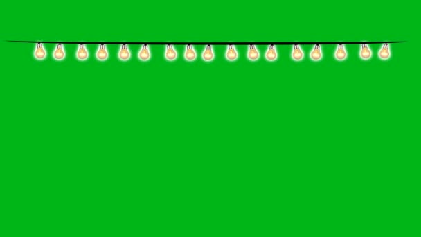 Декоративные Лампочки Строка Движения Графики Зеленым Фоном Экрана — стоковое видео