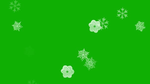 Sneeuwvlokken Beweging Graphics Met Groene Achtergrond Scherm — Stockvideo