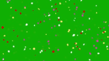 Düşen renkli konfeti parçacıkları yeşil ekran arka planına sahip hareket grafikleri