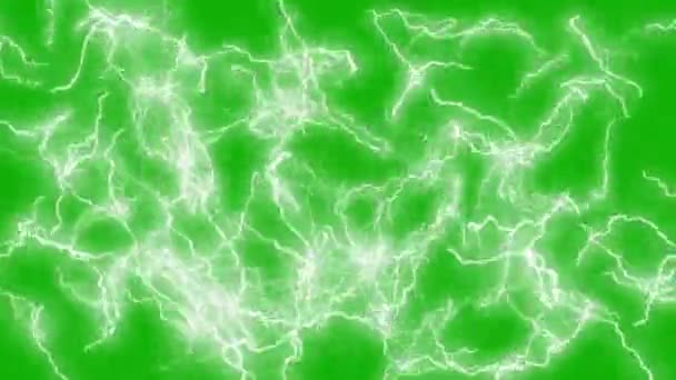 Lightning Σπινθήρες Γραφικά Κίνησης Πράσινο Φόντο Οθόνη — Αρχείο Βίντεο