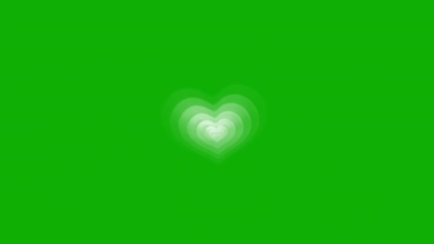Белое Сердце Формирует Графику Движения Зеленом Фоне Экрана — стоковое видео