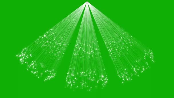 緑の画面の背景を持つ装飾的な光線とキラキラ粒子の動きのグラフィック — ストック動画