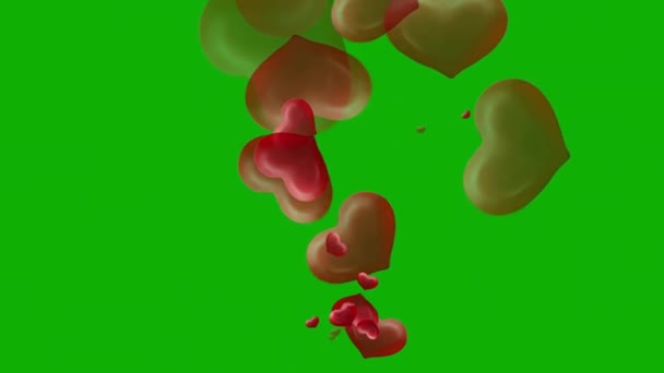 Cuori Rossi Grafica Movimento Con Sfondo Schermo Verde — Video Stock