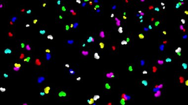 Düşen renkli kalpler, gece arkaplanlı hareketli grafikler