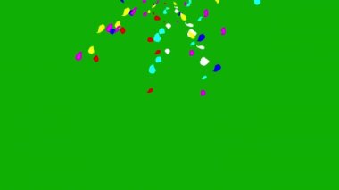 Düşen renkli konfeti parçacıkları yeşil ekran arka planına sahip hareket grafikleri