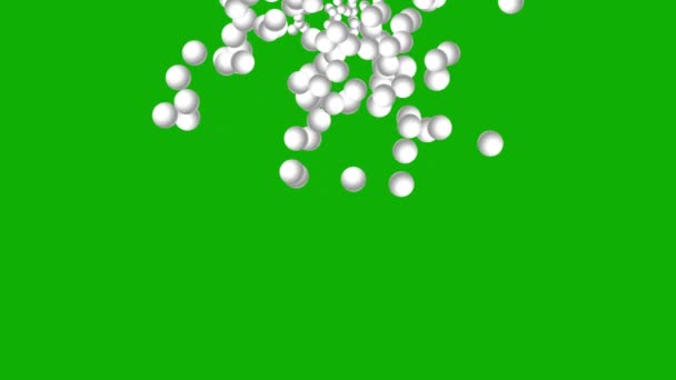 Vallende Witte Bollen Bewegende Graphics Met Groene Achtergrond Scherm — Stockvideo