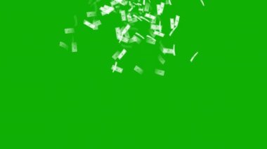 Düşen para birimi notları yeşil ekran arka planına sahip hareket grafikleri