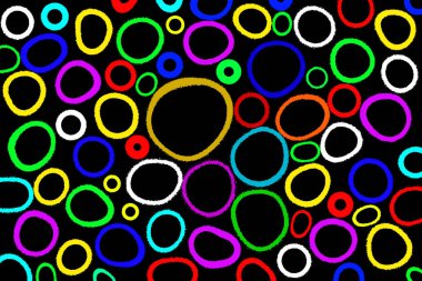 Siyah arkaplanda düzensiz renk çemberlerinin güzel deseni