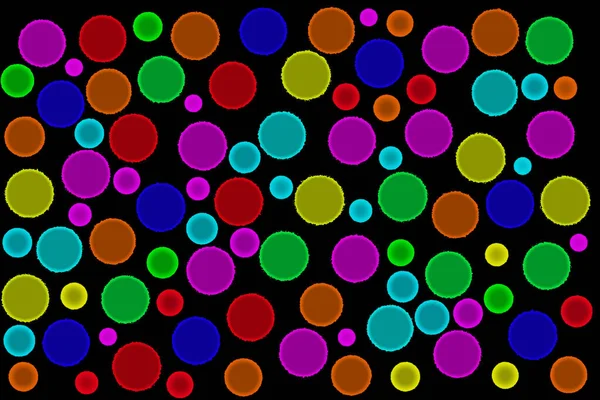 Beautiful pattern on irregular color circles on black background