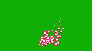 Rising social media heart symbols motion graphics with green screen background
